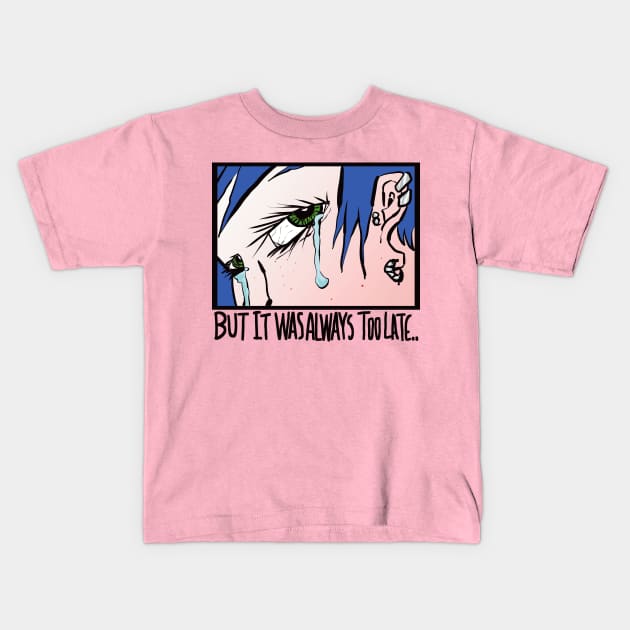 Blue Haired Girl Crying Kids T-Shirt by Zeroeroroo